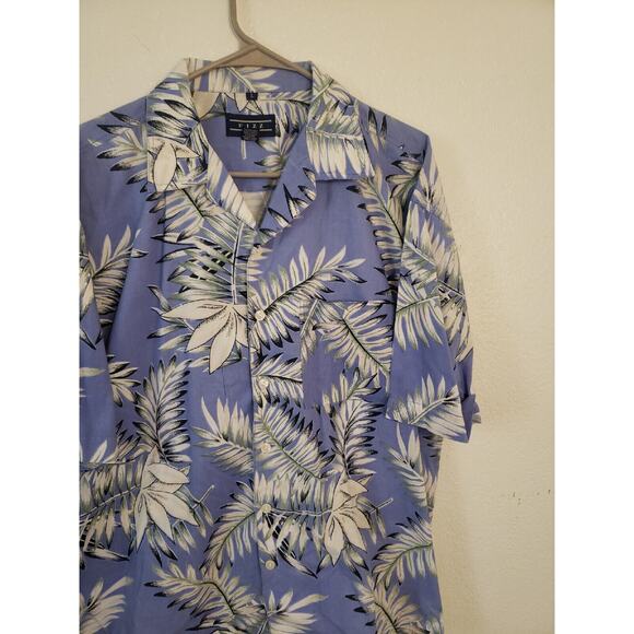 Vintage Fizz Mens Large Short Sleeve Button Down Hawaiian Floral Print Blue - Picture 2 of 9